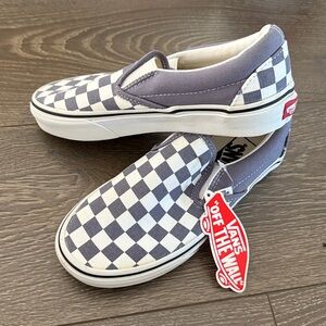 Vans Kids Checkerboard Slip-On Sneakers in Grey and White - brand new in box